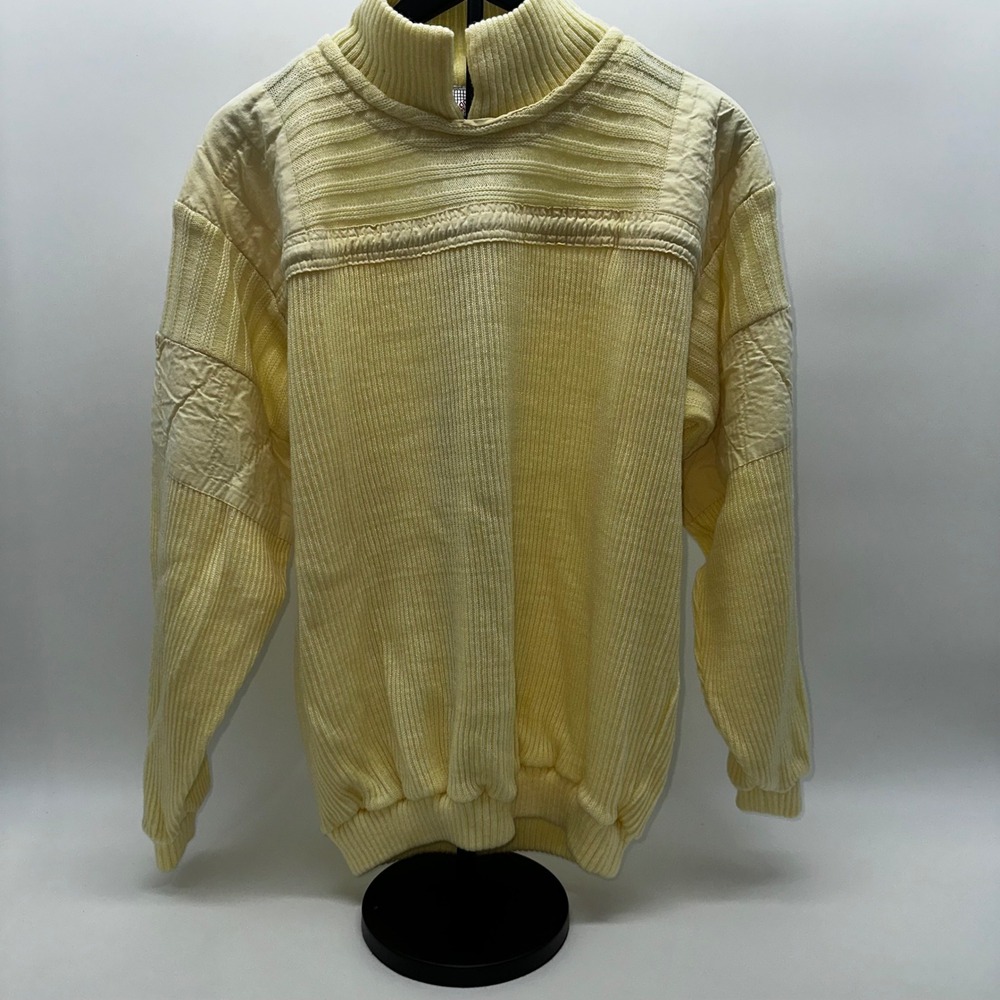 Vintage Freelance Pullover Sweater Ribbed Knit Quilt‎ Textured Yellow L/G